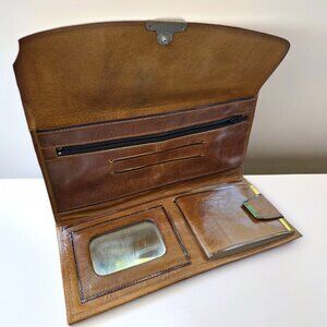 Vintage ECHT 2 PRYM 70's Tan Leather Tri Fold Wallet Women